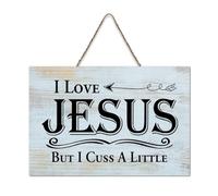 LMMIXEE Vintage Wooden Pallet Sign I Love Jesus But I Cuss A Little Wood Signs 6x10 inch Family Wall Decor Farmhouse Decor Wall Art Hanger for Home Bedroom Living Room Wedding Gifts