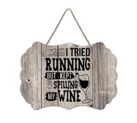 LMMIXEE Vintage Wooden Pallet Sign I Tried Running But I Kept Spilling My Wine Wood Signs 6x10 inch Wooden Family Wall Art Decor Wall Hanger for Bedroom Living Room Housewarming Gift