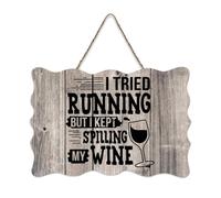 LMMIXEE Vintage Wooden Pallet Sign I Tried Running But I Kept Spilling My Wine Wood Signs 8x12 inch Farmhouse Wooden Family Wall Art Decor Wall Hanger for Home Kitchen Bathroom Living Room