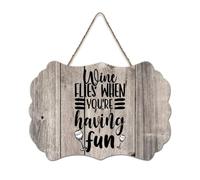 LMMIXEE Vintage Wooden Pallet Sign Wine Flies When You're Having Fun Wood Signs 6x10 inch Farmhouse Wall Decor Wall Art Hanger Home Decor for Kitchen Bedroom Living Room Foyer