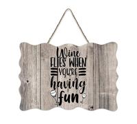 LMMIXEE Vintage Wooden Pallet Sign Wine Flies When You're Having Fun Wood Signs 6x10 inch Farmhouse Wall Art Hanger Family Wall Decor for Home Kitchen Living Room Coffee Bar