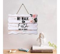LMMIXEE We Walk by Faith Not by Sight Corinthians 5 : 7 Rustic Christian Scripture Wooden Signs Religious Wall Art Rustic Wall Decorations for Living Room Kitchen 6x10in