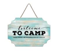 LMMIXEE Welcome To Camp Where Friends Rustic Wooden Sign Motivational Wall Decorations for Living Room Rustic Wall Art Kitchen Home Decor Hanging Signs Housewarming Gift 8x12 inch