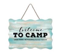 LMMIXEE Welcome To Camp Where Friends Vintage Wooden Signs Motivational Wall Art Rustic Wall Decorations for Living Room Kitchen Home Decor Hanging Signs Housewarming Gift 8x12 inch