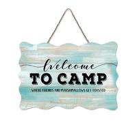 LMMIXEE Welcome To Camp Where Friends Wooden Pallet Modern Rustic Wood Signs 6x10 inch Rustic Wooden Wall Art Farmhouse Decor Kitchen Home Decor Hanging Signs Housewarming Gift