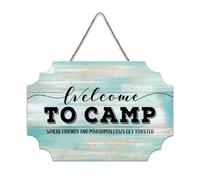 LMMIXEE Welcome To Camp Where Friends Wooden Pallet Vintage Wood Signs 6x10 inch Rustic Wooden Wall Art Farmhouse Decor Kitchen Home Decor Hanging Signs Housewarming Gift