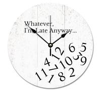 LMMIXEE White Whatever I'm Late Anyway Wall Clock Relax 10 Inch Large Wall Clocks Battery Operated Non-Ticking Retirement Home Decor Wall Decor for Living Room Kitchen Bedroom Office