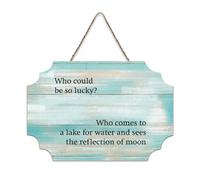 LMMIXEE Who Could Be So Lucky Who Comes to A Lake for Water Vintage Wood Plaque Wall Art Rustic Wall Decorations for Living Room Kitchen Wall Sign Home Decor Housewarming Gift 8x12 inch