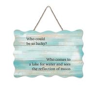 LMMIXEE Who Could Be So Lucky Who Comes to A Lake for Water Wood Sign Wooden Signs Farmhouse Family Wall Art Rustic Wall Decor for Home Bedroom Kitchen Living Room 8x12 inch