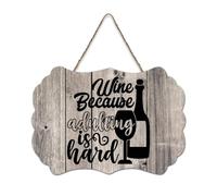 LMMIXEE Wine Because Adulting Is Hard Wood Signs Inspirational Quote Wood Plaque Rustic Wall Hanger Farmhouse Wall Art for Home Kitchen Living Room Coffee Bar 8x12 inch