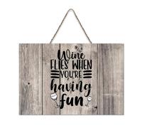 LMMIXEE Wine Flies When You're Having Fun Retro Vintage Wooden Sign Wall Decorations for Living Room Rustic Wall Art Kitchen Home Decor Hanging Signs Housewarming Gift 8x12 inch
