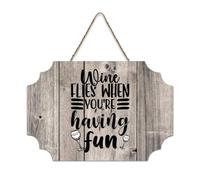 LMMIXEE Wine Flies When You're Having Fun Vintage Country Wooden Sign Wall Art Rustic Wall Decorations for Living Room Kitchen Retro Hanging Sign Housewarming Gift 8x12 inch