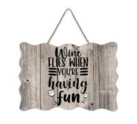 LMMIXEE Wine Flies When You're Having Fun Vintage Funny Wood Plaque Wall Art Rustic Wall Decorations for Living Room Kitchen Wall Sign Home Decor Housewarming Gift 8x12 inch