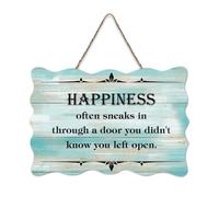 LMMIXEE Wooden Pallet Sign Happiness Often Sneaks in through A Door Wood Signs 8x12 inch Farmhouse Wall Decor Wall Art Hanger Home Decor for Kitchen Bedroom Living Room Foyer