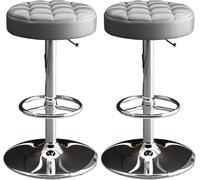 LMMSHA Bar Stools Set of 2 Comfy Pu Leather Counter Height with Round Seat Adjustable Swivel Backless bar-stools Tall(Grey,Silver Legs)