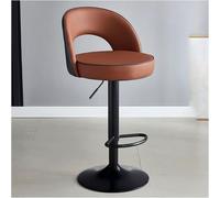LMMSHA Pu Leather Adjustable Swivel Bar Stool Kitchen Stools with Backs Black Silver Metal Dining Island Chair for Home(Brown,62-82cmBlack Legs)