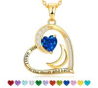 LMMSHA Unique Gift: Gold Heart Birthstone Necklace for Women - I Love You to the Moon and Back