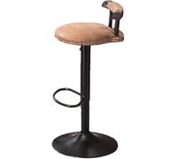 LMMSHA Vintage Bar Stools with Deep Button Tufting Wooden Kitchen Stool Sturdy Black Metal Legs Height Adjustable 20cm and (Light Brown)