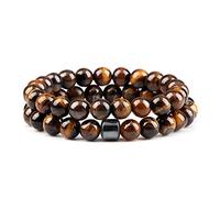 LMMSHX 2pcs/set natural stone beaded bracelet tiger eye stone black lava beads bangles handmade lover yoga balance gifts