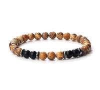 LMMSHX 6mm beaded bracelets men natural tiger eye stone black onyx strand bracelet stretch bangle women energy yoga wrist