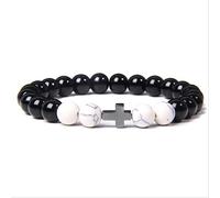 LMMSHX buddhism prayer cross bracelets men natural healing energy polihsed amethysts pulsera women black onyx bangle 17cm vermeil