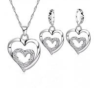 LMMSHX women sets zircon crystal double love heart necklace&earrings set