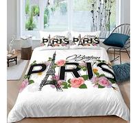 LMMSMGS Double Duvet Cover Paris Duvet Cover with 2 Pillowcases 50x75cm Thermal Double Bedding Set Ultra Soft Warm Fluffy With Zipper Closure for Aldults Kids