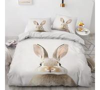 LMMSMGS King Size Duvet Cover Sets Gray Rabbit Duvet Cover King Size with 2 Pillowcases 50x75cm Thermal Bedding Sets Ultra Soft Warm Fluffy With Zipper Closure for Aldults Kids