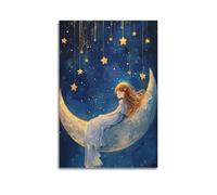 LMMZPUD Girl on The Crescent Moon Poster Poster Decorative Painting Canvas Wall Posters And Art Picture Print Modern Family Bedroom Decor Posters 20x30inch(50x75cm)