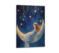 LMMZPUD Girl on The Crescent Moon Poster Poster Decorative Painting Canvas Wall Posters And Art Picture Print Modern Family Bedroom Decor Posters 24x36inch(60x90cm)