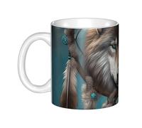 LMNGH 3d Wolf Dream Catcher Ceramic Coffee Mug 11oz Novelty Tea Cup With Handle Coffee Cup For Men Women Office Work