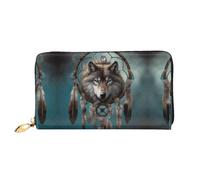 LMNGH 3D Wolf Dream Catcher Leather Wallet for Women Long Coin Purse Ultra Slim Credit Cards Holder Bifold Clutch