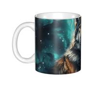 LMNGH A Wolf Stands In Front Of The Starry Sky Ceramic Coffee Mug 11oz Novelty Tea Cup With Handle Coffee Cup For Men Women Office Work