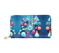 LMNGH Abstract Science Chemistry Illustration 3D Leather Wallet for Women Long Coin Purse Ultra Slim Credit Cards Holder Bifold Clutch