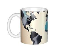 LMNGH Abstract World Map Ceramic Coffee Mug 11oz Novelty Tea Cup With Handle Coffee Cup For Men Women Office Work