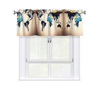 LMNGH Abstract World Map Curtain Valance for Windows,Kitchen Window Curtains Blackout Drapes Window Treatments Decorative Rod Pocket Short Curtain for Living Room Bedroom,54" W x 18" L