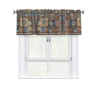 LMNGH African Mud Cloth Tribal Curtain Valance for Windows,Kitchen Window Curtains Blackout Drapes Window Treatments Decorative Rod Pocket Short Curtain for Living Room Bedroom,54" W x 18" L