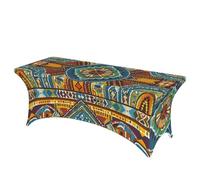 LMNGH African Style Textile Pattern Decorative Tablecloth Protector for Wedding, Banquet & Parties6FT Spandex Rectangle Tablecloths, Stretch Washable Table Cloth Wrinkle Free Patio Table Cover