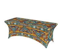 LMNGH African Style Textile Pattern Decorative Tablecloth Protector for Wedding, Banquet & Parties6FT Spandex Rectangle Tablecloths, Stretch Washable Table Cloth Wrinkle Free Patio Table Cover