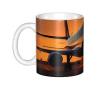 LMNGH Airplane At Sunset Ceramic Coffee Mug 11oz Novelty Tea Cup With Handle Coffee Cup For Men Women Office Work