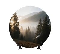 LMNGH Alpine Forest Bone China Decorative Plate,10in（25cm） Ceramic Decorative Plates with Display Stand,Ceramic Ornaments Art Porcelain Plate for Home Office Wall Decor Collections Plates