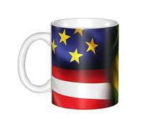 LMNGH American And Brazilian Flags Ceramic Coffee Mug 11oz Novelty Tea Cup With Handle Coffee Cup For Men Women Office Work