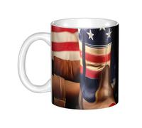 LMNGH American Flag With Cowboy Boots Ceramic Coffee Mug 11oz Novelty Tea Cup With Handle Coffee Cup For Men Women Office Work