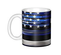 LMNGH American Thin Blue Line Flag Ceramic Coffee Mug 11oz Novelty Tea Cup With Handle Coffee Cup For Men Women Office Work