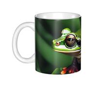 LMNGH Animal Frog Green Leaf Leaves Ceramic Coffee Mug 11oz Novelty Tea Cup With Handle Coffee Cup For Men Women Office Work