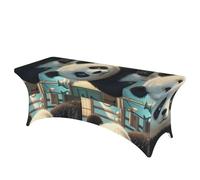 LMNGH Anime Panda Face Decorative Tablecloth Protector for Wedding, Banquet & Parties6FT Spandex Rectangle Tablecloths, Stretch Washable Table Cloth Wrinkle Free Patio Table Cover