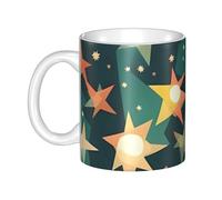 LMNGH Atomic Stars Retro Pattern Print Ceramic Coffee Mug 11oz Novelty Tea Cup With Handle Coffee Cup For Men Women Office Work