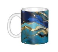 LMNGH Azurite Teal And Foil Gold Oil Marble Pattern Ceramic Coffee Mug 11oz Novelty Tea Cup With Handle Coffee Cup For Men Women Office Work