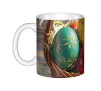 LMNGH Basket And Easter Eggs Ceramic Coffee Mug 11oz Novelty Tea Cup With Handle Coffee Cup For Men Women Office Work