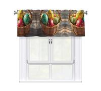 LMNGH Basket and Easter Eggs Curtain Valance for Windows,Kitchen Window Curtains Blackout Drapes Window Treatments Decorative Rod Pocket Short Curtain for Living Room Bedroom,54" W x 18" L